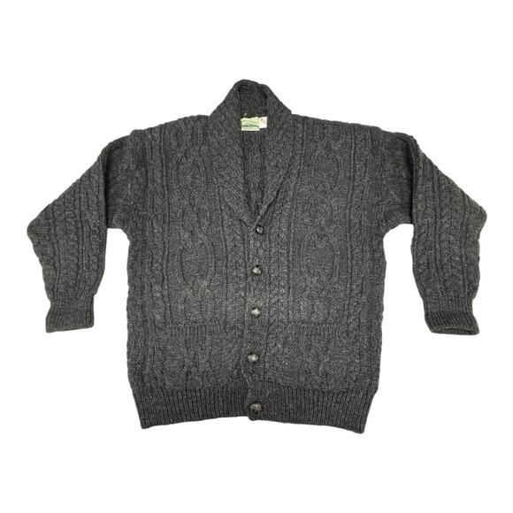 Aran Crafts Sweaters - Aran Crafts Women's Gray Irish Wool Cable Knit Shawl Collar Cardigan Casual